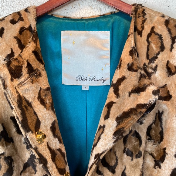 Beth Bowley 2pc blue velvet silk lined dress w/faux 🐆 coat - Picture 6 of 13